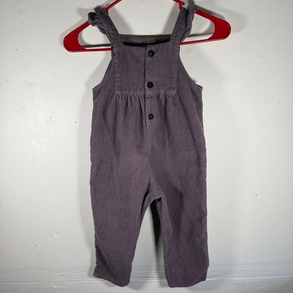 ZARA GIRLS 4-5 PURPLE CORDUROY OVERALLS ANKLE RUFFLE‎ STRAP